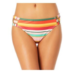CALIFORNIA SUNSHINE Women's Multi Color Stripe Strappy Hipster Swimsuit Bottom L